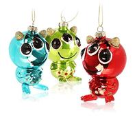 COM-FOUR® Décorations d'Arbre de Noël Premium - Alien Décoratif en Verre - Boules Spéciales et Pendentifs pour Sapin (Alien Fantastique - 3 Pièces)