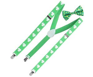 com-four® Ensemble 2 pièces de la Saint-Patrick - Bretelles et nœud papillon au look Leprechaun - Accessoires de costume - Tenue de costume pour le carnaval et les soirées à thème (02 pièces - Set16)