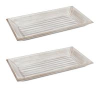 COM-FOUR® Ensemble de 2 Plateaux en Bois, Plateau rectangulaire en Bois | Plateau de service au look rustique - Grand bol décoratif - Porte-clés - Bougeoir