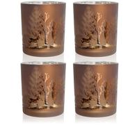 COM-FOUR® Ensemble de 4 photophores pour Bougies Chauffe-Plat - lanternes Marron pour Bougies Chauffe-Plat et Petites Bougies piliers - photophore avec décoration en Forme d'étoile (4X Marron)