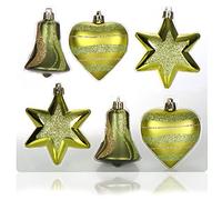 COM-FOUR® Ensemble de 6 décorations pour Sapin de Noël - Boules de Sapin de Noël de différentes Formes - Cloche, cœur et étoile à accrocher au Sapin de Noël (Vert)