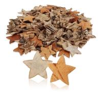 COM-FOUR® Ensemble de décoration à dispersion d'étoiles de 100 pièces - confettis pour mariages et fêtes en bois de bouleau - Accessoires pour projets de bricolage (100x écorce de bouleau étoilée)