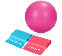 COM-FOUR® Ensemble de fitness 3 pièces - petit ballon de Pilates antidérapant et 2 bandes Thera pour la maison et en déplacement - ballon d'exercice et bandes de résistance pour Pilates et yoga (rose)