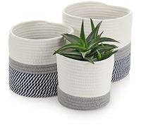 COM-FOUR® ensemble de paniers 3 pièces - panier décoratif en tissu avec poignées - boîtes de rangement rondes, paniers en tissu - jardinière décorative - organisateur (3 parties - bleu. Gris)