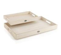 COM-FOUR® Ensemble de Plateaux en Bois 2 pièces - Planches décoratives Vintage, 2 Tailles - Plateaux de Service avec Petite Plaque métallique - Bols décoratifs (02 pièces - Plateau Beige)