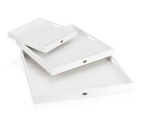 COM-FOUR® Ensemble de Plateaux en Bois 3 pièces - Planches décoratives Vintage en 3 Tailles - Plateaux de Service Blancs avec Plaque métallique - Bols décoratifs