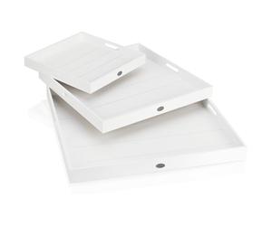 COM-FOUR® Ensemble de Plateaux en Bois 3 pièces - Planches décoratives Vintage en 3 Tailles - Plateaux de Service Blancs avec Plaque métallique - Bols décoratifs