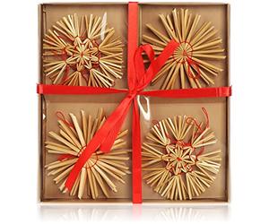 COM-FOUR® Ensemble d'étoiles de Paille 12 pièces, Ø 10 cm, décorations pour Arbres de Noël en Paille pour Votre Sapin de Noël, décorations pour Arbres et décorations de fenêtres pour Noël
