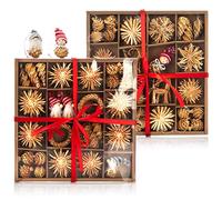 COM-FOUR® Ensemble d'étoiles en Paille de 112 pièces - étoiles, Cloches, sapins et Figures Traditionnelles d'arbre de Noël - Petits pendentifs en Paille comme décorations - tentures Naturelles