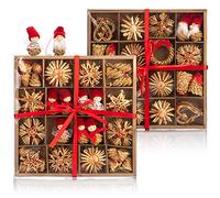 COM-FOUR® Ensemble d'étoiles en Paille de 112 pièces - étoiles, Cloches, sapins et Figures Traditionnelles comme décorations - Petits pendentifs en Paille - tentures Naturelles d'arbre de Noël