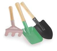 com-four® Ensemble d'outils de Jardin 3 pièces pour Enfants - Petit râteau, Pelle et bêche en métal et Bois Robustes, Parfaits pour Le Jardinage, la Plage et Le bac à Sable (Ensemble 1)