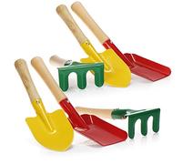 COM-FOUR® Ensemble d'outils de Jardin 6 pièces pour Enfants - Petit râteau, Pelle et bêche en métal et Bois Robustes, Parfaits pour Le Jardinage, la Plage et Le bac à Sable (Ensemble 2)