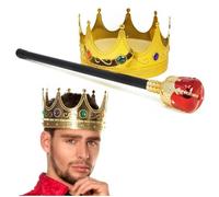 com-four® Ensemble royales avec sceptre et couronne pour roi et reine costume pour carnaval - carnaval et Halloween (Couronne et sceptre - en 2 parties)