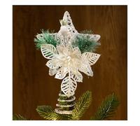 com-four® étoile déco Noël - décoration métallique avec Aiguilles de Sapin, Fleur et Baie - étoile Blanche à Poser (White Floral Star L)