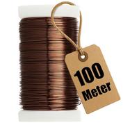 com-four® fil en acier inoxydable pour bricolage et modelage 100 m, fil floral pour compositions, fil gainé brun, fil de modelage Ø 0,37 mm (1 morceau de fil de reliure marron de 100 m)