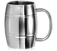 com-four® Gobelet XL en acier inox 500 ml - chope isotherme à double paroi - tasse de camping sans BPA - mug thermique robuste - idée cadeau pour la fête des pères (couleur argent - aspect tonneau)