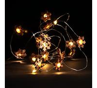 com-four® Guirlande lumineuse 2x LED avec minuterie - Lumières de Noël à économie d'énergie - Guirlande lumineuse avec 20 flocons de neige LED en bois - Décoration de Noël pour l'intérieur