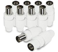 com-four® HQ Set : 5X mâle + 5X Femelle - Couplage coaxial d'antenne TV Haute qualité - Fiche et Prise de Courant en Blanc (HQ Set: 5X Plug + 5X Socket)