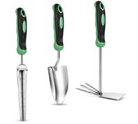 com-four® Kit de 3 Outils de Jardin - en Acier Inoxydable | Désherbeur et binette double pour jardinage - entretien des massifs et des plantes