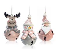 com-four® Kit de décoration à Suspendre 3 pièces en polyrésine 9 x 5 cm - Figurine Père Noël, Figurine Bonhomme de Neige et Figurine Renne à Suspendre - Décoration de Noël (Marron Gris Rose)