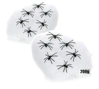 com-four® Kit Décoration Halloween 14 Pièces - Toile d’Araignée Extensible 200g avec 12 Araignées Noires - Toile Blanche Effrayante pour Halloween, Carnaval & Fête Thématique
