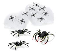 com-four® Kit Décoration Halloween 14 Pièces - Toile d’Araignée Extensible avec 12 Araignées de Tailles Différentes - Fausse Toile Blanche pour Halloween, Carnaval & Fête Thématique
