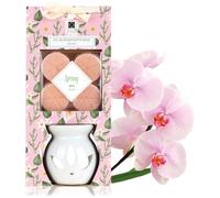 COM-FOUR® Lampe à Parfum avec Bougie Chauffe-Plat avec Cire - Réchauffeur pour huiles essentielles, huiles parfumées et Cire parfumée - Diffuseur d'arômes en céramique (Orchidée en Cire parfumée)