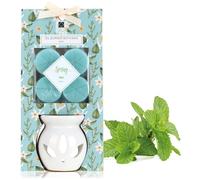 COM-FOUR® Lampe à Parfum avec Bougie Chauffe-Plat avec Cire - Réchauffeur pour huiles essentielles, huiles parfumées et Cire parfumée - Diffuseur d'arômes en céramique (Cire parfumée à la Menthe)