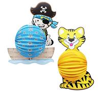 COM-FOUR® Lanterne 2X com-four (s) avec Motif Tigre et Pirate coloré - Lanterne en Papier pour Santa Martin et Halloween - Lanterne Martins pour Enfants