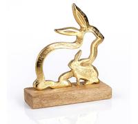 com-four® Lapin décoratif en métal avec Socle en Bois de manguier