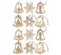 com-four® Lot de 12 Décorations pour Sapin de Noël en Bois - À Décorer en Forme de Cloche et Flocon de Neige