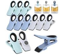 com-four Lot de 12 pinces de fermeture pour sacs - Clips pour fermer et garder au frais - Clips de fermeture en plastique - Avec petit aimant (12 pièces - Gris + bleu + menthe)