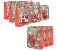 COM-FOUR Lot de 12 sacs cadeaux XL avec véritables autocollants 3D appliqués au lieu d'une impression plate, pour Noël, la Saint-Nicolas et l'Avent - Sac cadeau (12 pièces - Paillettes rouges)