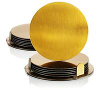 COM-FOUR Lot de 14 dessous de verre avec support - Dessous de verre en acier inoxydable - Dessous de verre rond de couleur dorée (014 pièces - doré)