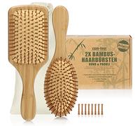 COM-FOUR® lot de 2 brosse à cheveux naturels en bambou - brosse à pagaie avec des poils naturels - 100% végétalien