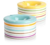 com-four Lot de 2 cendriers anti-vent en céramique dolomite - Cendrier tempête résistant aux intempéries avec rayures colorées - Grand cendrier de table avec couvercle (02 pièces, 14 cm, jaune/bleu)