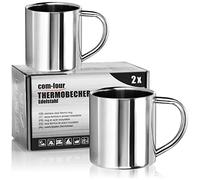 com-four® Lot de 2 gobelets isothermes en acier inoxydable 220 ml - tasses à café double paroi - mugs thermiques incassables sans BPA - parfaits pour le camping et les voyages