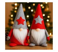 com-four® Lot de 2 lutins de Noël 25 cm, Trolls scandinaves décoratifs, Figurine hivernale avec Barbe et Bonnet, décoration de Noël (2X - Gris/Rouge)