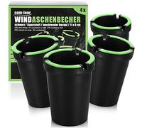 COM-FOUR Lot de 4 cendriers pour l'extérieur - Cendrier anti-vent - Cendrier tempête avec couvercle lumineux - Cendrier de voiture - Diamètre : 8 cm - Noir