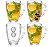 com-four® lot de 4 verres à thé en verre trempé 400 ml tasse résistante à la chaleur avec anse grand verre pour thé cacao café et cappuccino (4 pièces - 400 ml)