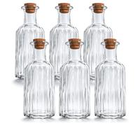 com-four® Lot de 6 Bouteilles en Verre 450 ml avec Bouchon en Liège, Flacon Vide à Remplir, Récipient en Verre pour Huile, Vinaigre et Alcools (6 pièces - 450 ml)