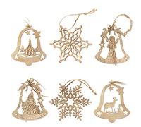 com-four Lot de 6 décorations de sapin de Noël en bois - Décoration de sapin de Noël à décorer - En forme de cloche et en forme de flocon de neige