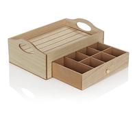 COM-FOUR® Plateau de Service Rustique pour Le thé - boîte à thé Rustique à 7 Compartiments - boîte à thé avec tiroir (Bois - Beige)