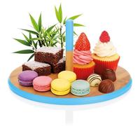 com-four® Plateau en Bambou avec poignée Centrale - Plateau Rond Ø 33 cm - Planche de Service pour apéritifs, Tapas, Fromage, pâtisseries et gâteaux - Assiette décorative colorée (Turquoise)