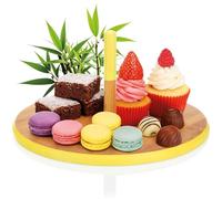 com-four® Plateau en Bambou avec poignée Centrale - Plateau Rond Ø 33 cm - Planche de Service pour apéritifs, Tapas, Fromage, pâtisseries et gâteaux - Assiette décorative colorée (Jaune)