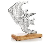 com-four® Premium Stand Fish - Poisson décoratif en métal sur Socle en Bois de manguier - Poisson Maritime en métal à Poser et décorer (argenté - Poisson)