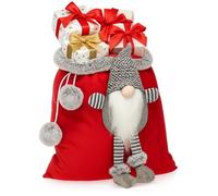 COM-FOUR® Sac de Noël Premium - sac cadeau rouge à remplir - sac de Noël avec pompons et nains comme décoration et superbe emballage cadeau