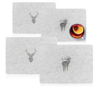 COM-FOUR® Set de Table cerf 4 pièces - Set de Table Moderne en Feutre au Design Vintage - Set de Table Haut de Gamme en Feutre - Sets de Table essuyables (sous-Verres 4 pièces - cerf)