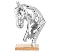 com-four® Support de Cheval décoratif Haut de Gamme - Statue Sculpture 20 x 32 cm en Aluminium nickelé sur Socle en Bois de manguier - Figurine décorative à Poser (argenté - Cheval)