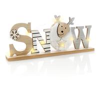 COM-FOUR® Support décoratif LED en bois - lettrage lumineux sur socle en bois - lettrage décoratif à poser pour Noël - lumière d'ambiance avec minuterie (blanc - mouton)